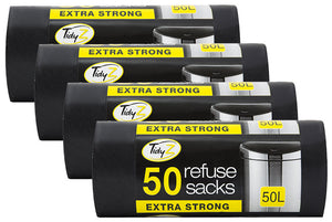 Tidyz Extra Strong Drawstring 50 Black Refuse Sacks Bin Bags