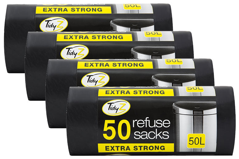 Tidyz Extra Strong Drawstring 50 Black Refuse Sacks Bin Bags