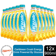 Load image into Gallery viewer, 12 Pack of 900ml Lucozade Caribbean Crush Energy Drink, Tropical Fruit &amp; Coconut