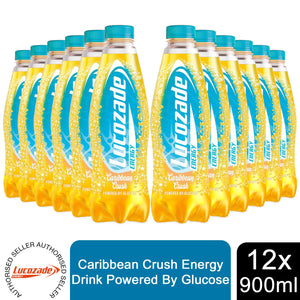 12 Pack of 900ml Lucozade Caribbean Crush Energy Drink, Tropical Fruit & Coconut