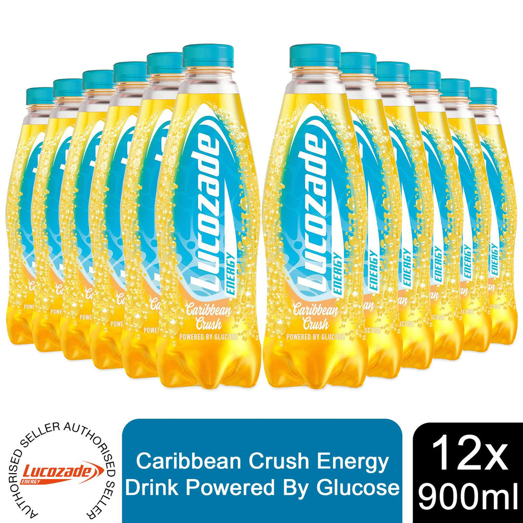 12 Pack of 900ml Lucozade Caribbean Crush Energy Drink, Tropical Fruit & Coconut