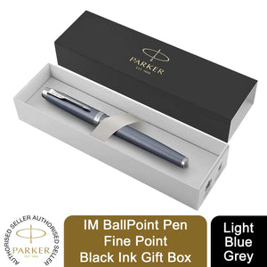 Parker IM BallPoint Pen Light Blue Grey Fine Point Black Ink Gift Box
