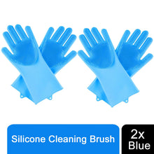 Load image into Gallery viewer, 2 in1 Blue Silicone Cleaning Household, Kitchen &amp; Pet Care Gloves with Scrubber