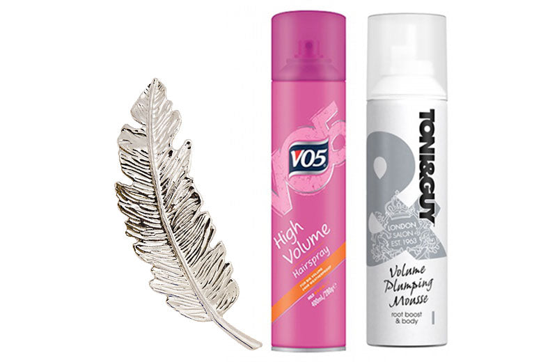 Leaf Feather Hair Pin- Silver+Toni&Guy Volume Plumping Mousse+VO5 High Volume Hairspray 400ml