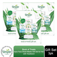 Load image into Gallery viewer, Simple Book of Treat Face Sheet Masks 4pcs Gift Set For Her with Headband