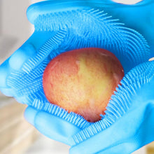Load image into Gallery viewer, 2 in1 Blue Silicone Cleaning Household, Kitchen &amp; Pet Care Gloves with Scrubber