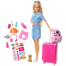 Load image into Gallery viewer, Barbie® Doll and Travel Set with Puppy, Luggage and 10+ Accessories, Multicolour
