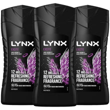 Load image into Gallery viewer, 3pk of 250ml Lynx 12hrs Refreshing Fragrance Shower Gel with 100% Moisturisers