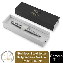 Load image into Gallery viewer, Parker Jotter Ballpoint Pen Stainless Steel Blue Ink Medium Nib Gift Box