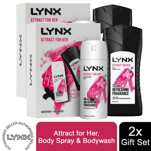 Lynx Attract for Her Duo Gift Set For Her, Body Spray 150ml & Bodywash 225ml