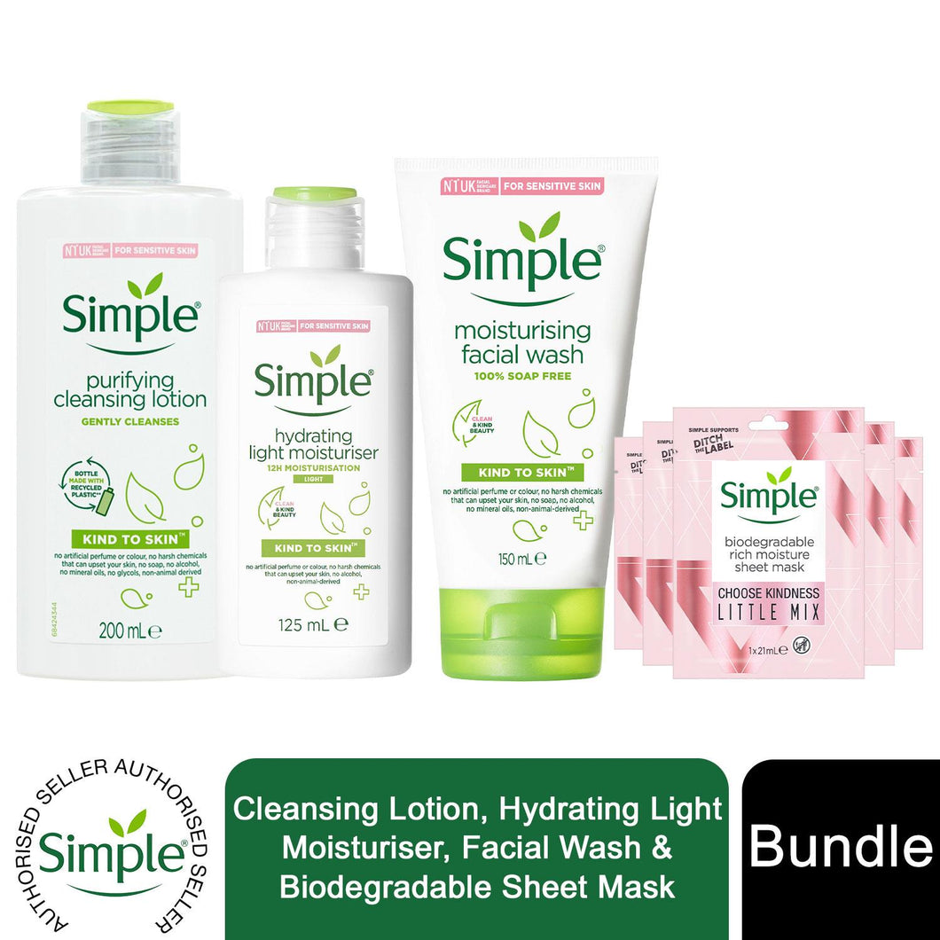 Simple Kind to Skin Bundle of Light Moisturiser, Cleansing Lotion & Face Wash