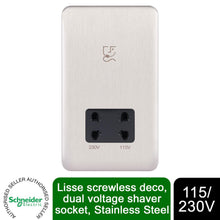 Load image into Gallery viewer, Schneider Lisse Shaver Socket Dual Voltage 115/230V GGBL7090BSSS Stainless Steel