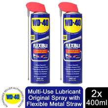 Load image into Gallery viewer, WD-40 Multi-Use Lubricant Flexible Metal Straw Aerosol 400ml x2, Stops Rust