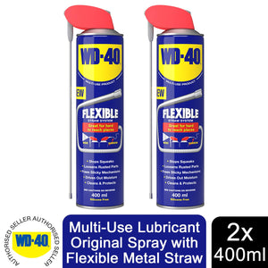 WD-40 Multi-Use Lubricant Flexible Metal Straw Aerosol 400ml x2, Stops Rust
