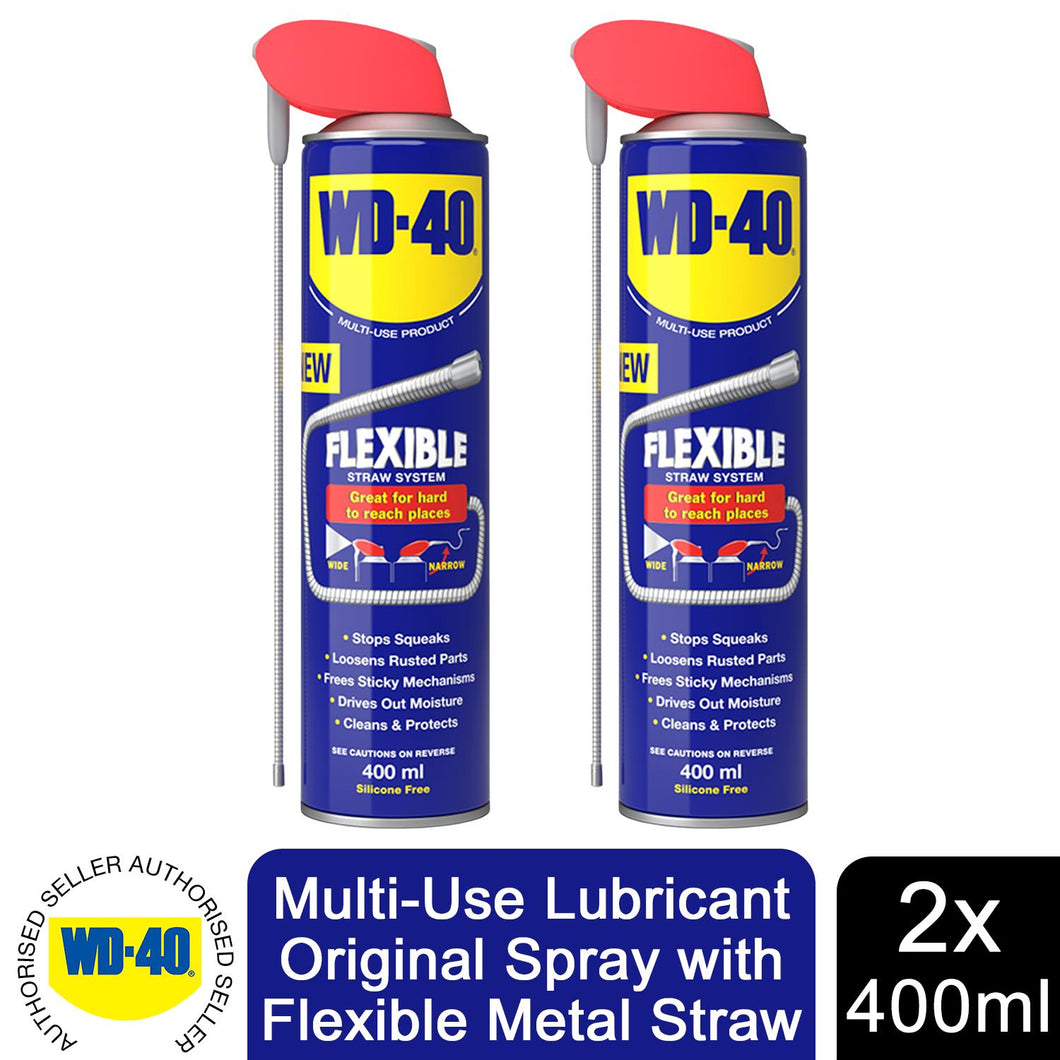 WD-40 Multi-Use Lubricant Flexible Metal Straw Aerosol 400ml x2, Stops Rust