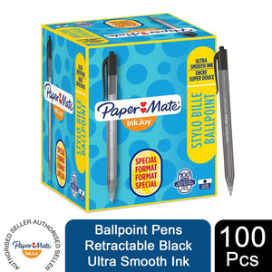 Paper Mate Ballpoint Pens InkJoy 1.0mm Retractable Black Ultra Smooth Ink 100Pc