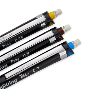 Rotring Mechanical Pencil Tikky Black Barrel 3x Pencils 0.35mm 0.50mm 0.70mm