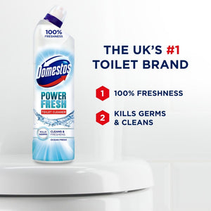6x Domestos Power Fresh Antibacterial Toilet Cleaner Ocean Fresh, 700 ml
