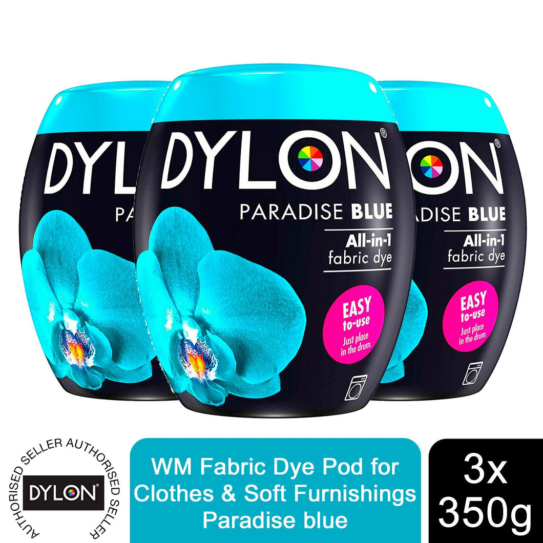 DYLON Washing Machine Fabric Dye Pod, Paradise Blue, 3 Packs of 350g