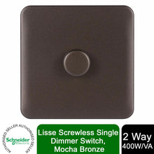 Load image into Gallery viewer, Schneider Electric Lisse Screwless Single 2 Way Dimmer Switch 400W Mocha Bronze
