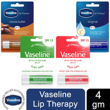 Load image into Gallery viewer, 3x4g Vaseline Lip Therapy+SPF15 PetroleumJelly Stick - Aloe/Original/Cocoa/Rosy