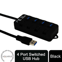 Load image into Gallery viewer, 4-Port USB Hub with Individual LED Power Switches - Black