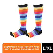 Load image into Gallery viewer, Flo Fashion Bright Pattern Knee-High With Nylon, Yarn &amp; Spandex Compression Sock