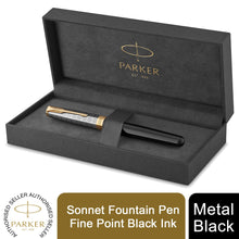 Load image into Gallery viewer, Parker Sonnet Fountain Pen Premium Fine 18K Gold Nib Black Ink Gift Box