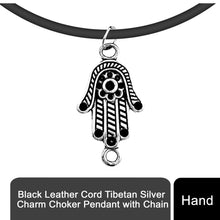 Load image into Gallery viewer, Black Leather Cord Tibetan Silver Charm Choker Pendant with Chain, Hand