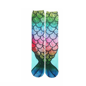 Mermaid Tail 3D Print Women Girl Knee High Boot Socks
