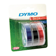 Load image into Gallery viewer, DYMO Vinyl Labels Embossing Tape Red Green or Blue 9mm x 3m Each 3 Rolls