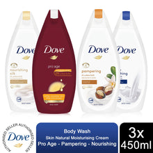 Load image into Gallery viewer, 3 Pack Dove Pro Age/Silk Glow/Shea Butter/Deeply Nourishing Body Wash, 450ml