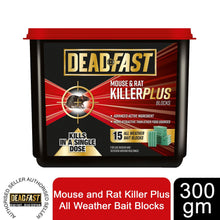 Load image into Gallery viewer, Deadfast Mouse and Rat Killer Plus All Weather Bait Blocks 15 Pack 300gr