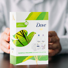 Load image into Gallery viewer, Dove Blissfully Relaxing Bodywash Duo Collection Gift Set with Shower Puff