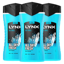 Load image into Gallery viewer, 3pk of 250ml Lynx 12hrs Refreshing Fragrance Shower Gel with 100% Moisturisers