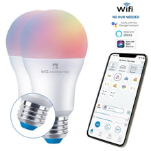 Load image into Gallery viewer, WiZ LED A60 Wi-fi &amp; Bluetooth Smart Bulb RGBW Colours B22 or E27 Bulb, 2 Pack