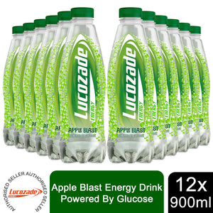 12 Pack of 900ml Lucozade Refreshing Energy Apple Sparkling Drink with Sugars