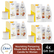 Load image into Gallery viewer, Dove Nourishing Pampering Rituals Bath &amp; Body Gift Sets with Candle for Women , 4pk