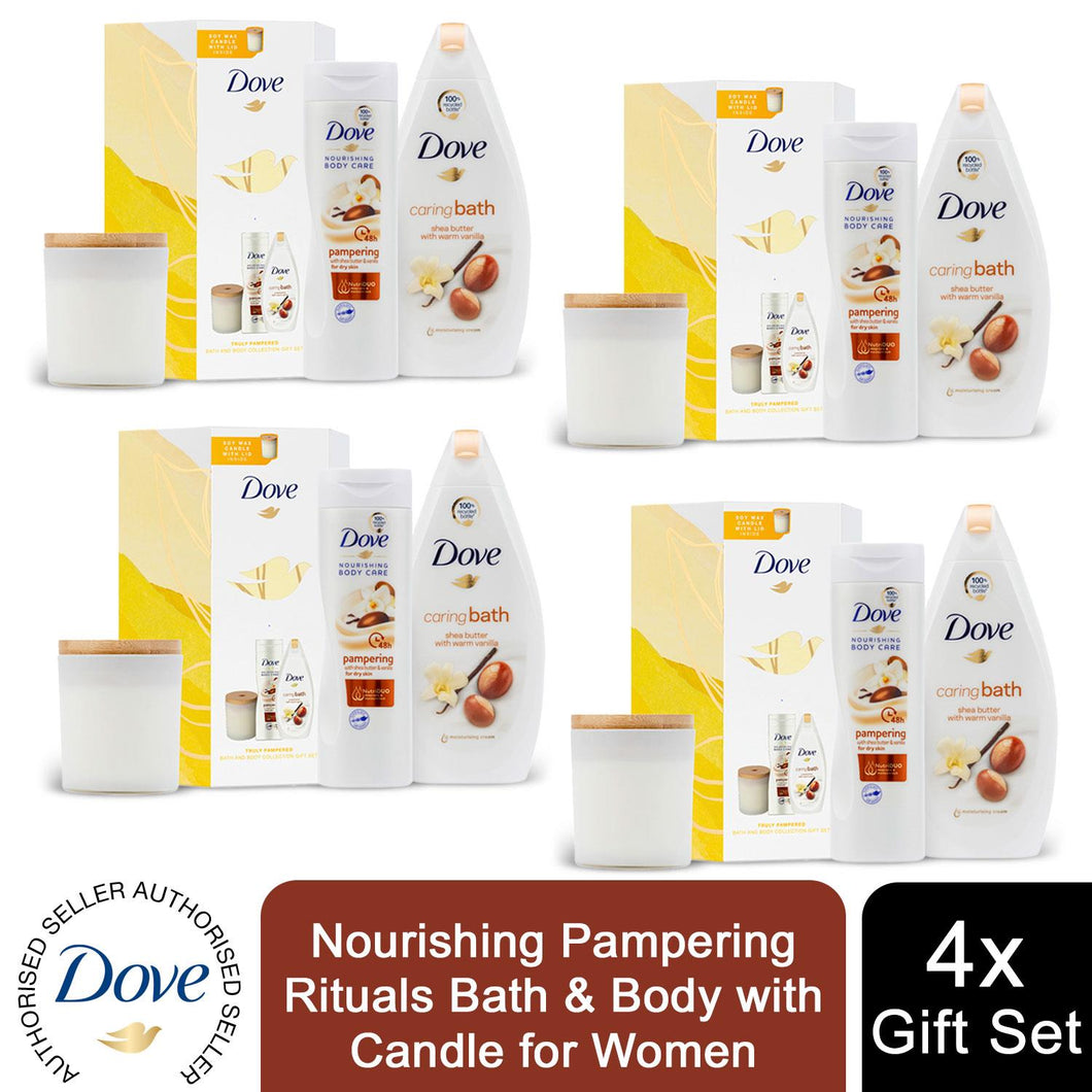 Dove Nourishing Pampering Rituals Bath & Body Gift Sets with Candle for Women , 4pk