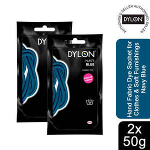 DYLON Hand Fabric Dye Sachet, Navy Blue, 2 Packs of 50g
