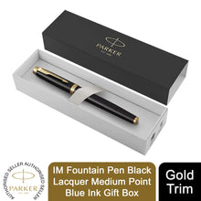 Load image into Gallery viewer, Parker IM Fountain Pen Black Lacquer Medium Point Blue Ink Gift Box
