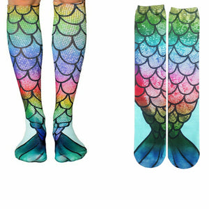 Mermaid Tail 3D Print Women Girl Knee High Boot Socks