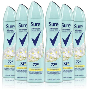 6x of200ml SureWomen 72H AdvanceProtection Light&Fresh Anti-Perspirant Deodorant
