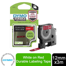 Load image into Gallery viewer, DYMO Labeling Tape D1 Durable  for Label Makers White Print on Red Tape 12mmx3m