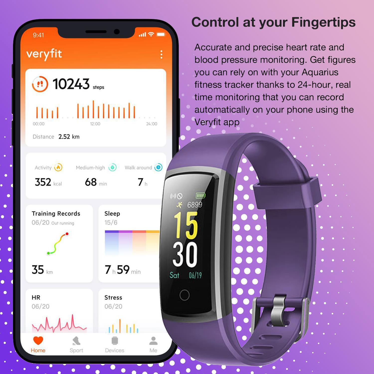 Aquarius AQ126 Waterproof Bluetooth Fitness Tracker With HRM and BPM