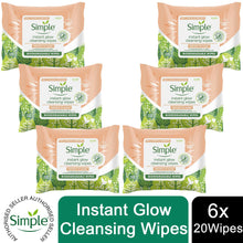 Load image into Gallery viewer, 6pk of Simple Protect &#39;N&#39; Glow Instant Cleansing Wipes for Dull &amp; Tired Skin