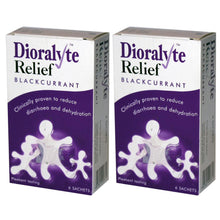 Load image into Gallery viewer, 2pk Dioralyte Relief Oral Dehydration Therapy Powder Black Current, 6 Sachets