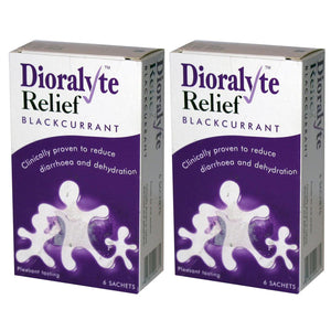 2pk Dioralyte Relief Oral Dehydration Therapy Powder Black Current, 6 Sachets
