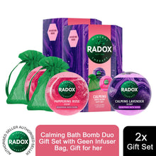 Load image into Gallery viewer, Radox Calming Bath Bomb Duo Gift Set with Geen Infuser Bag, Gift for her