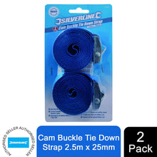 Load image into Gallery viewer, 2 Pack Silverline 449682 Cam Buckle Tie Down Strap 2.5m x 25mm